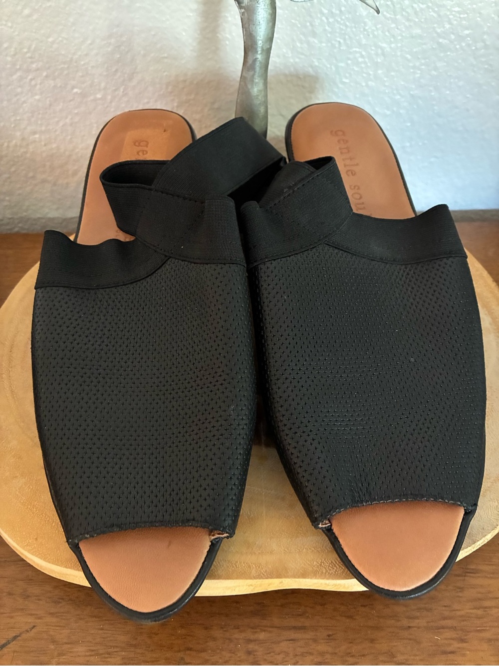 gentle souls Black Open-Toe Slip-On Mules